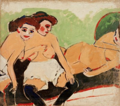 Tres desnudos en un sofá negro de Ernst Ludwig Kirchner